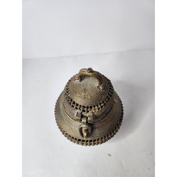 VTG Dhokra Tribal Indian Art Bronze Metal Incense Burner Box Lidded Mid Century - Picture 2 of 8